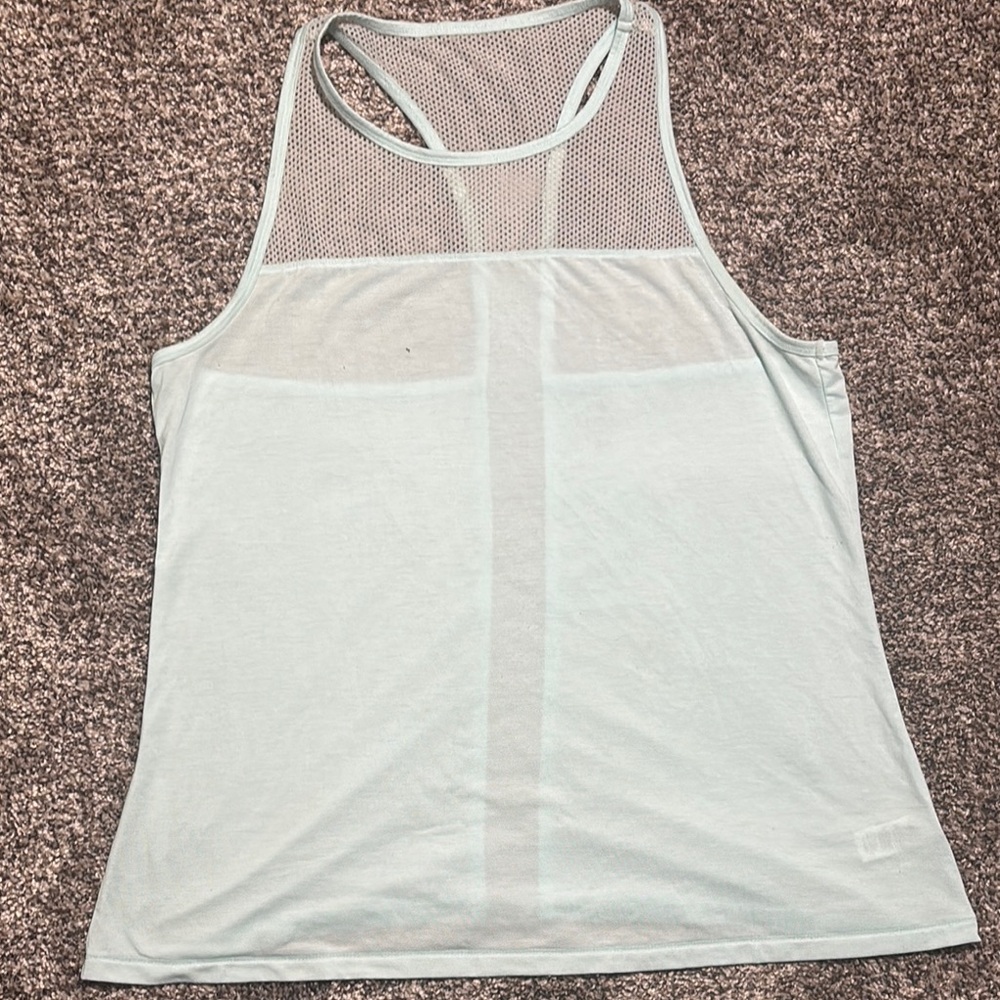 Athleta White and Light Blue Sleeveless Tank Top with Mesh Detail